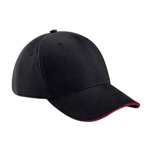 Beechfield Athleisure 6 Panel Baseball Cap / Black/Classic Red